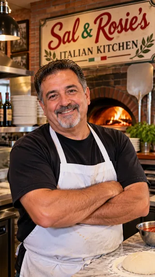 Sal smiling in the restaurant kitchen